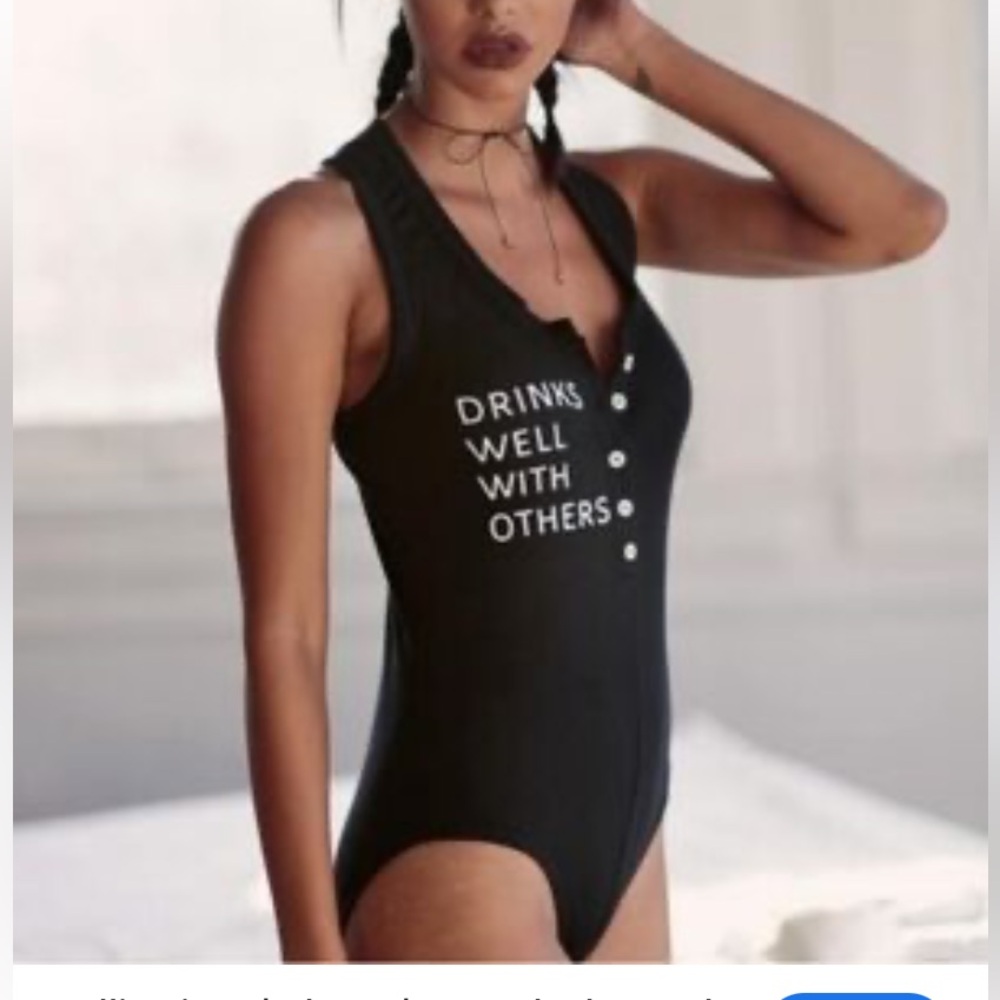 Black Bodysuit with Graphic Text